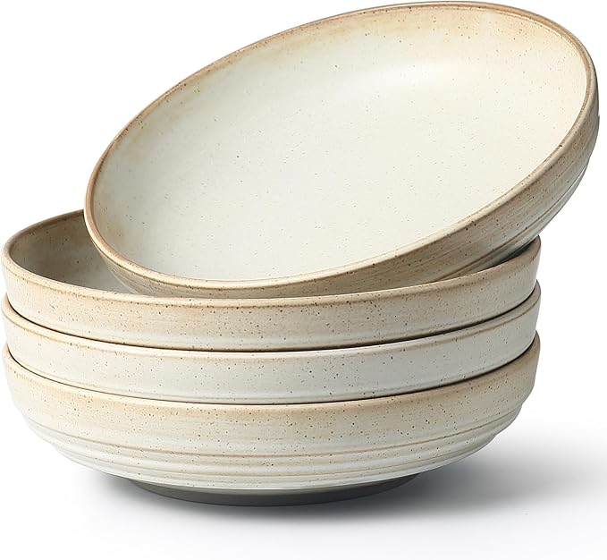 HAPPY KIT 9'' Pasta Bowls, 42oz, Stoneware Set of 4, DarkRuby