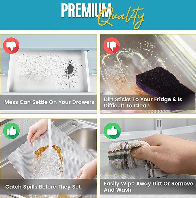 Refrigerator Liners for Shelves by Linda’s Essentials - Easy to Clean Fridge Liner with Spill Protection Fridge Shelf Liners & Drawer Liner, Nonslip BPA-Free Refrigerator Mats (Clear Roll)