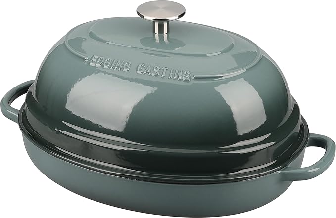 EDGING CASTING Enameled Oval Cast Iron Dutch Oven Pot with Lid, Bread Dutch Oven for Sourdough Bread Baking, Dutch Oven Bread, Bread Oven, 6QT, Darkcyan