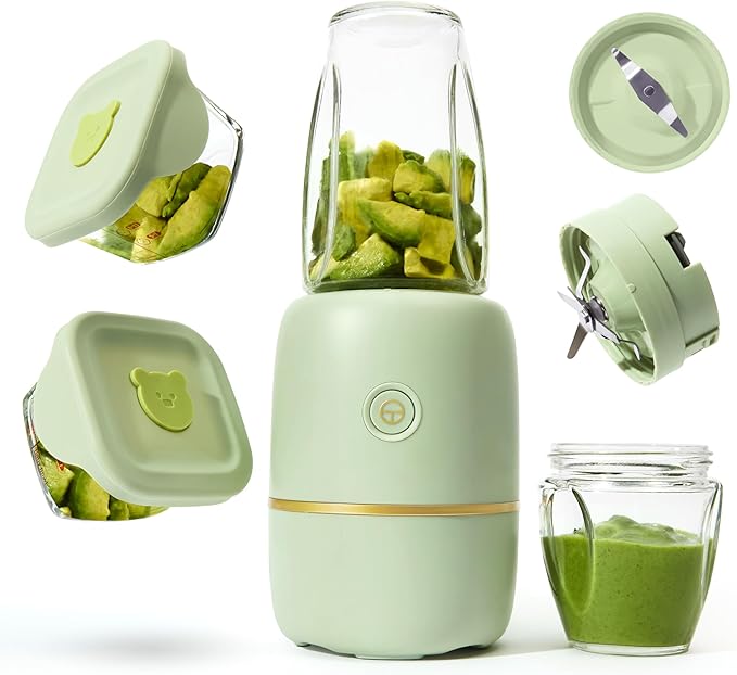 Kwiplee Bubble Blender, Baby Food Maker & Puree Blender with 2 Borosilicate Glass Cups, Compact Baby Bullet for Smoothies, Hands-Free One-Touch, 200W Motor, Rose