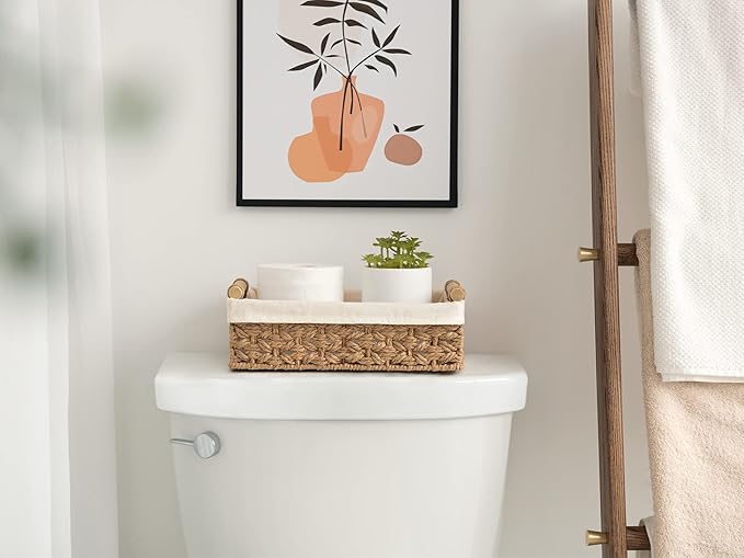 StorageWorks Bathroom Baskets for Organizing, Small Wicker Basket for Bathroom Organizer, Round Paper Rope Storage Basket for Bathroom Countertop, Set of 2