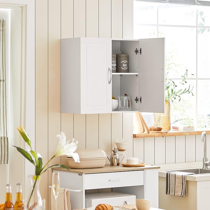 Haotian Wall Cabinet Laundry Room, Medicine Cabinet for Bathroom Kitchen Garage, Wall Storage Cabinet with Adjustable Shelf, White FRG231-W