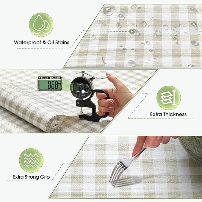 Beautysaid Shelf and Drawer Liner for Kitchen Cabinet, Non Adhesive Non Slip Shelf Paper Waterproof Washable Thickened for Dresser Pantry Shelve Bathroom Protector Liner(Checkered,23.6 in x 20 FT)
