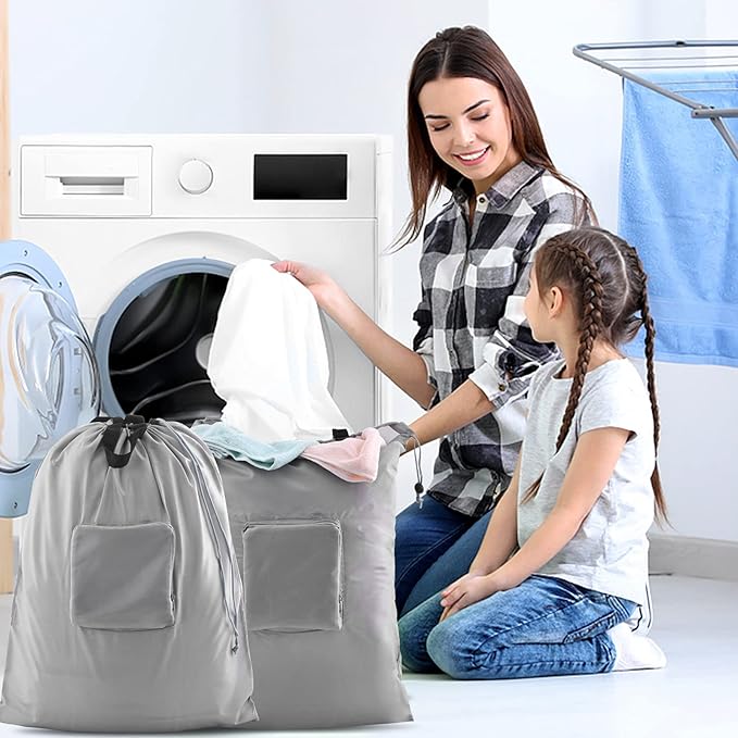 JHX Travel Laundry Bag, Dirty Clothes Bag 【Upgraded】 with Handles and Aluminum Carabiner, Collapsible Laundry Bag for Travel, Camp, Fitness, and Students（1Pcs Grey） 24"L x 21"W