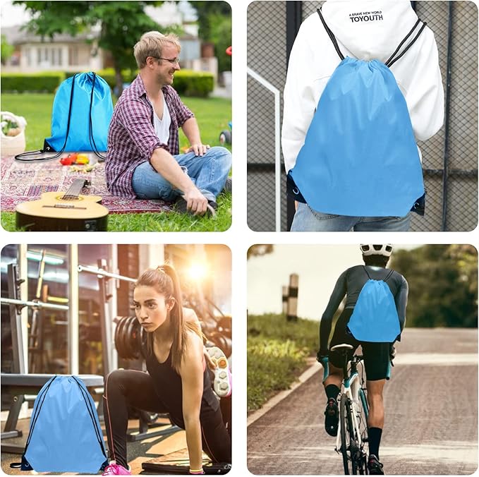 Drawstring Backpack Bulk 70Pcs String Backpack Drawstring Bags Cinch Bag Sackpack for Men Women Gym(Sky Blue)