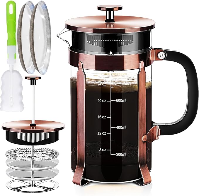 YMMIND 34 Ounce French Press Coffee Maker, 5-Cup Espresso Coffee Maker, Grey Cold Brew Heat Resistant Thickened Borosilicate Coffee Pot with 4 Stainless Steel Filter Screens