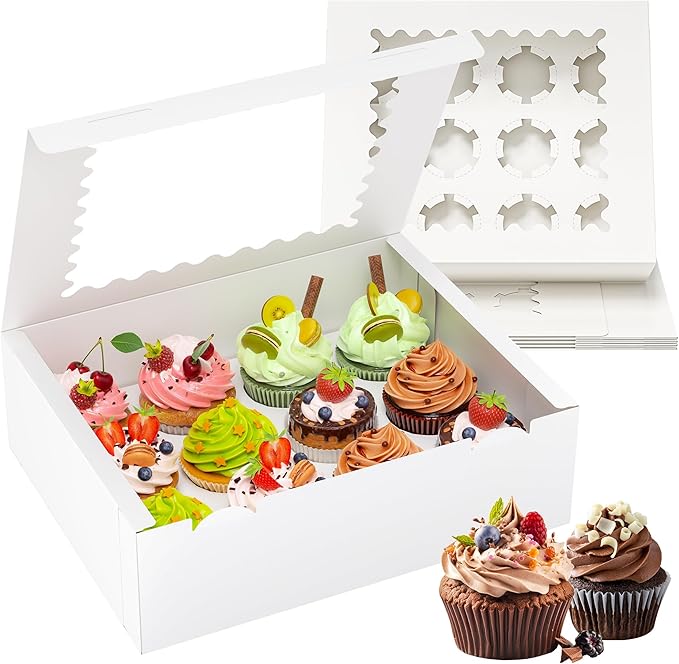 4 Pack Cupcake Boxes, Hold 12 Standard Cupcakes, Cupcake Containers with Window and Inserts, High Grade Cupcake Holder, for Birthday Holiday Party, Supplies for Cupcakes, Desserts and More