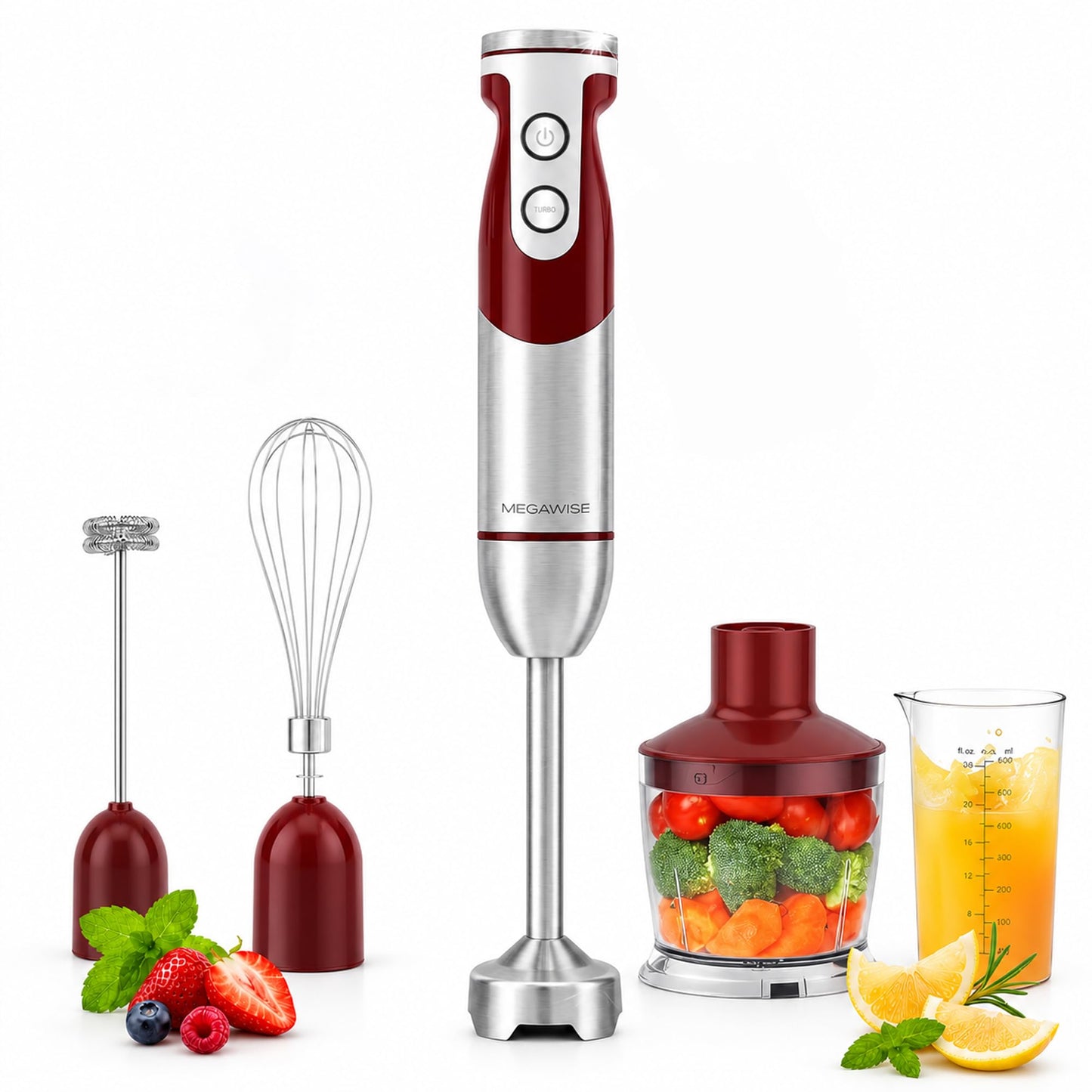 MEGAWISE 3-in-1 Immersion Hand Blender, 12 Speeds, Titanium Blades, Black