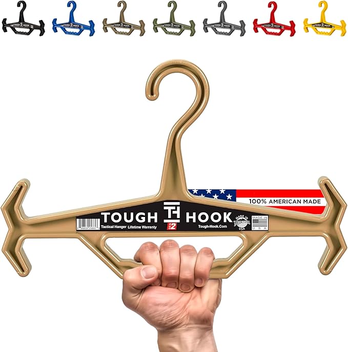 Tough Hook Original Heavy Duty Hangers – The Superhero of Hangers | American Made,Anti-Slip Premium Tactical Hanger for Police Gear, Scuba Gear & Dive BCD – DuraResin 200-lb Cap Wetsuit Hanger 1 Tan