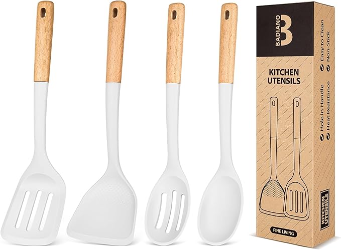 Badiano Silicone Cooking Utensils Set, Safe for Nonstick Cookwares, Red