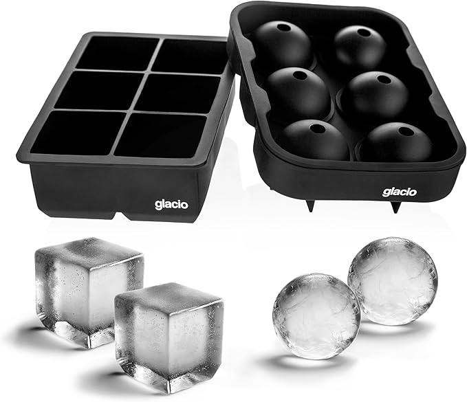 Silicone Ice Cube Trays with Lids, Large 2 Inch Cubes & Spheres Set