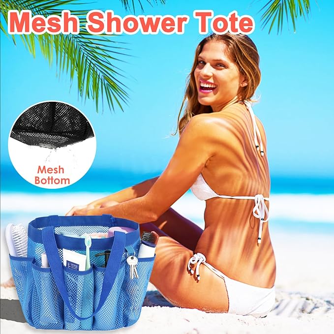 Mesh Shower Caddy Portable for College Dorm Room Essentials, 8-Pocket Large Shower Basket Tote Bag with 2 Handles for Toiletry, Bathroom, Beach, Camp, Gym