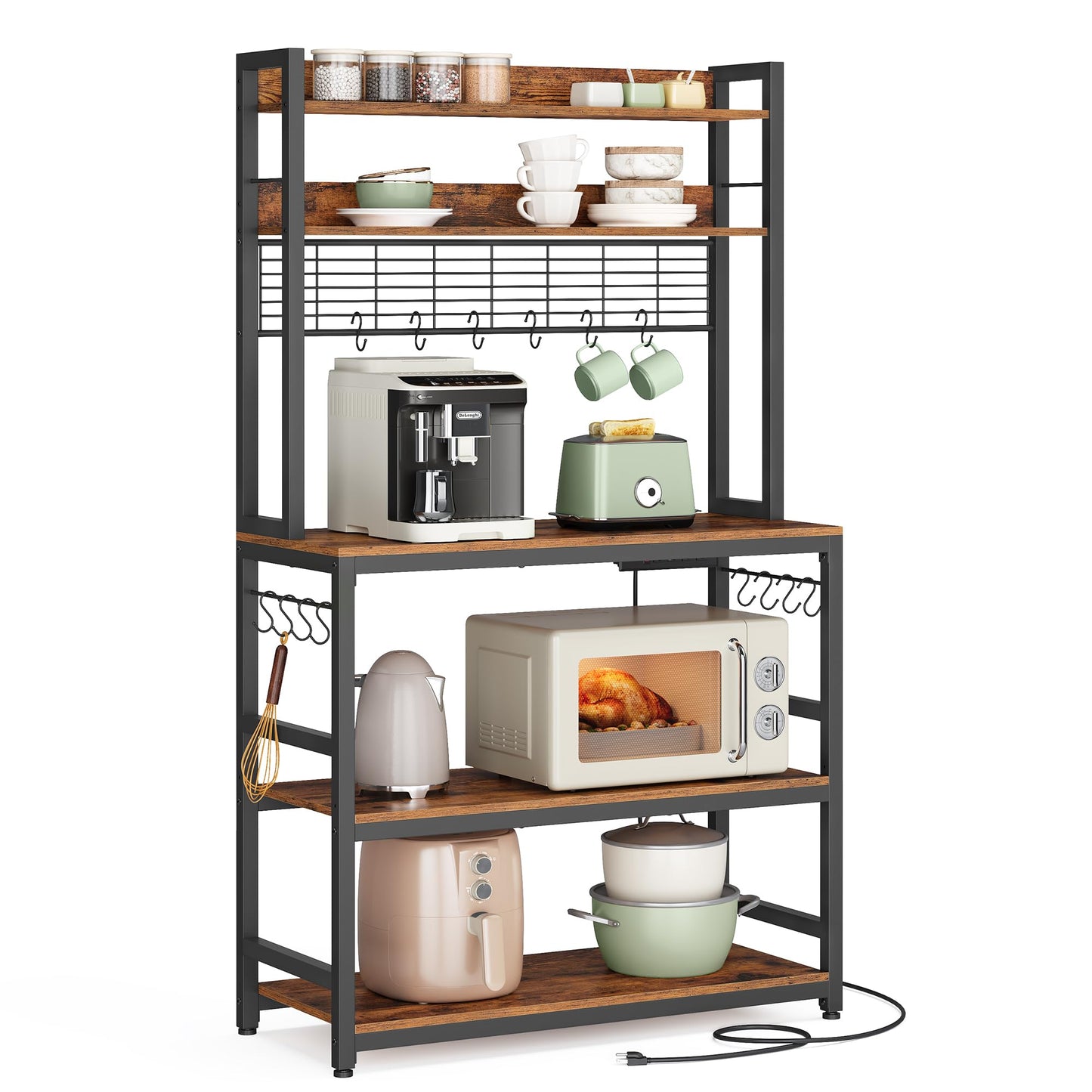 VASAGLE Bakers Rack with Power Outlet, 23.6 Inches Microwave Stand