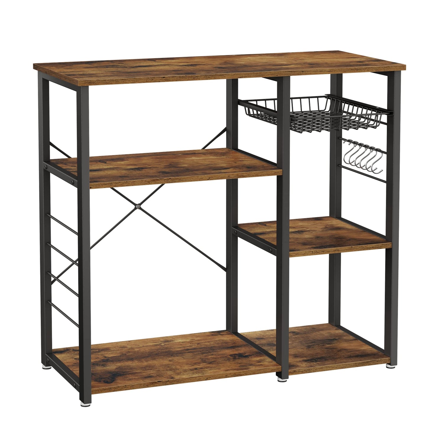 VASAGLE Kitchen Baker’s Rack, Steel Frame, Wire Basket, 6 Hooks