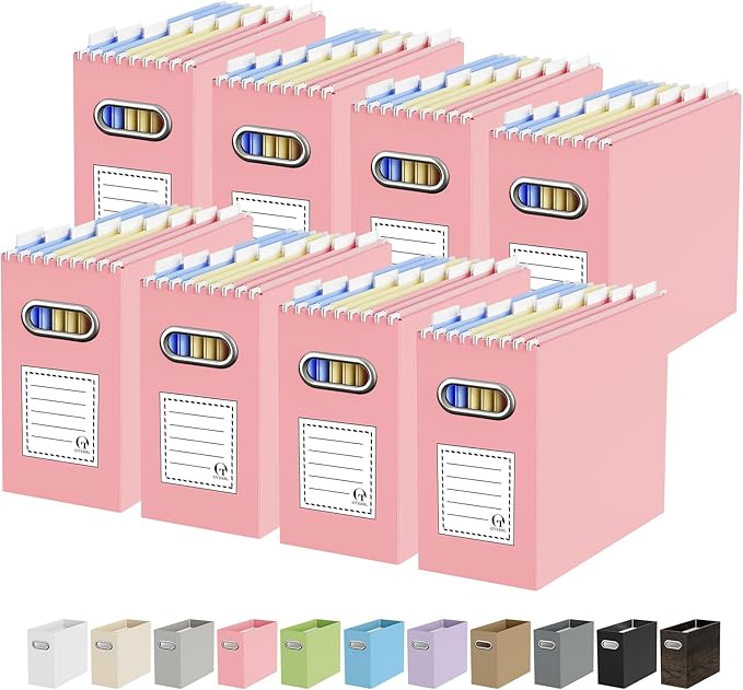 Oterri Cardboard File Organizer Box for Hanging File Folders Letter Size,File Box for Computer Desk,File Cabinet,Working Home,Office,Classroom(Pink, Letter Size - 8 Packs)