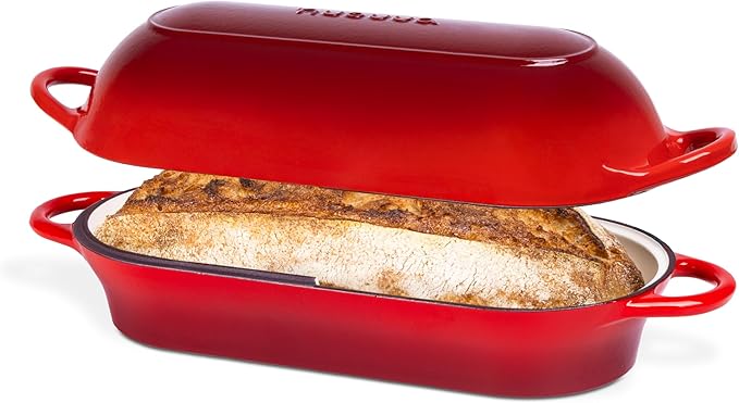 Dutch Oven For Sourdough Bread Baking – Enamelled Cast Iron Bread Loaf Pot – Oven Safe Non Stick Bread Pot – Rectangular,Light Blue, 24cm x 16cm – by Nuovva