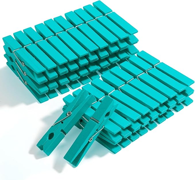 Mr. Pen- Wooden Clothes Pins, Natural Wood, 50 Pack, 2.9 Inch, Marine Aqua-Blue, Rust Resistant Clothes Pins for Hanging Clothes Pins Wood, Clothing Pins, Clothes Pegs, Wood Clothespin