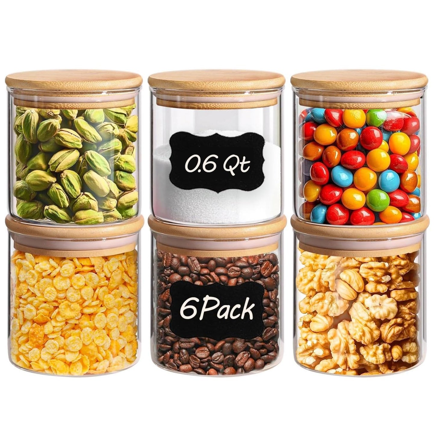 ComSaf Glass Storage Jars 6 Pack, Pasta Containers, Pantry Organization