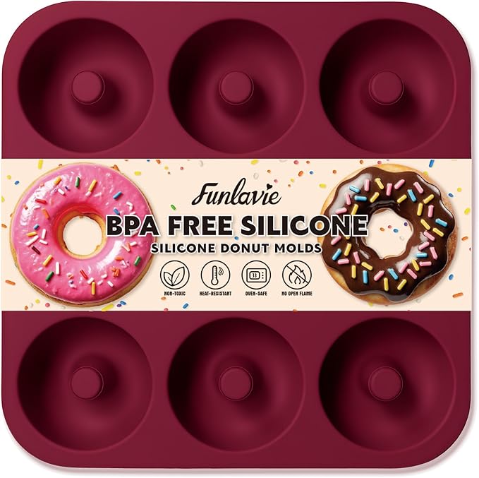 FUNLAVIE Large Silicone Donut Pan for Baking,9 Cavity Non-Stick Food Molds
