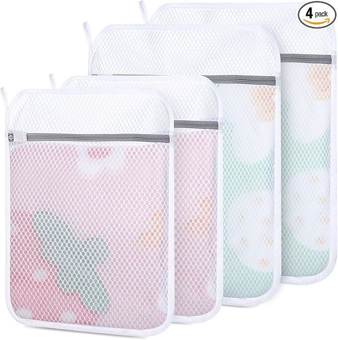 4 PCS Durable Honeycomb Mesh Laundry Bags for Delicates with Zipper, 12" x 16"+16" x 20" Reusable Laundry Bag Mesh Wash Bags for Washing Machine for Clothes, Shoes, Socks, Bra (2M + 2L, White)