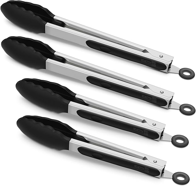 4-Pack Green Silicone Kitchen Tongs Set, 9 & 12 Inch, Stainless Steel