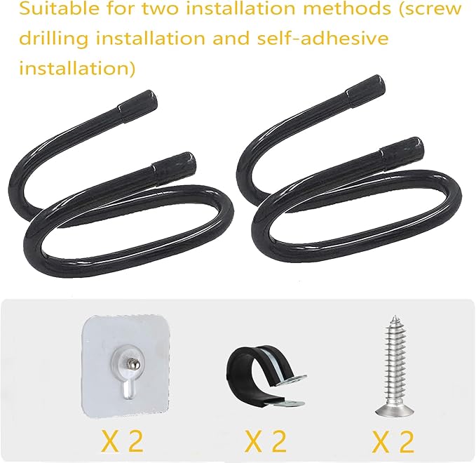 Universal Hair Dryer Holder, Blow Dryer Hanger Hook Wall Mount for Hair Dryer, Towels, Flat Iron,Hair Straightener &Cord Organizer for Cabinet Bathroom - Self Adhesive/Drilling - 2 Pack