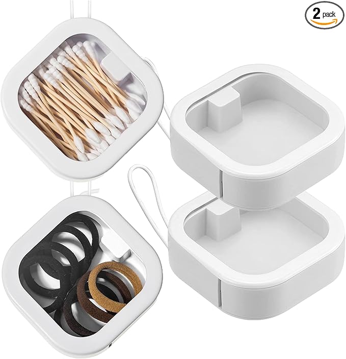 2pcs Hair Tie Organizer,Portable Travel Qtip Holder,Bathroom Storage Organizer Qtip Dispenser Cotton Swabs Dispenser Kids Hair Accessory Box with Lid for Bathroom,Desktop Organizer (2PCS,White)