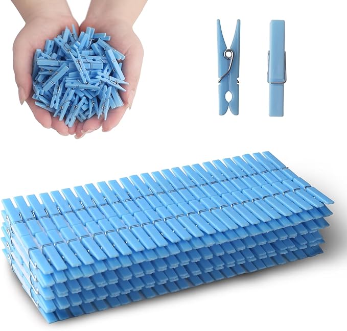 200PCS Blue Plastic Clothes Pins for Girl/Boy Baby Don't say Baby Shower Games, DIY Crafts, Photos 1.35 Inch Small Mini Pins, Tiny Clips for Laundry & Picture Displays Gender Reveal Party Decorations