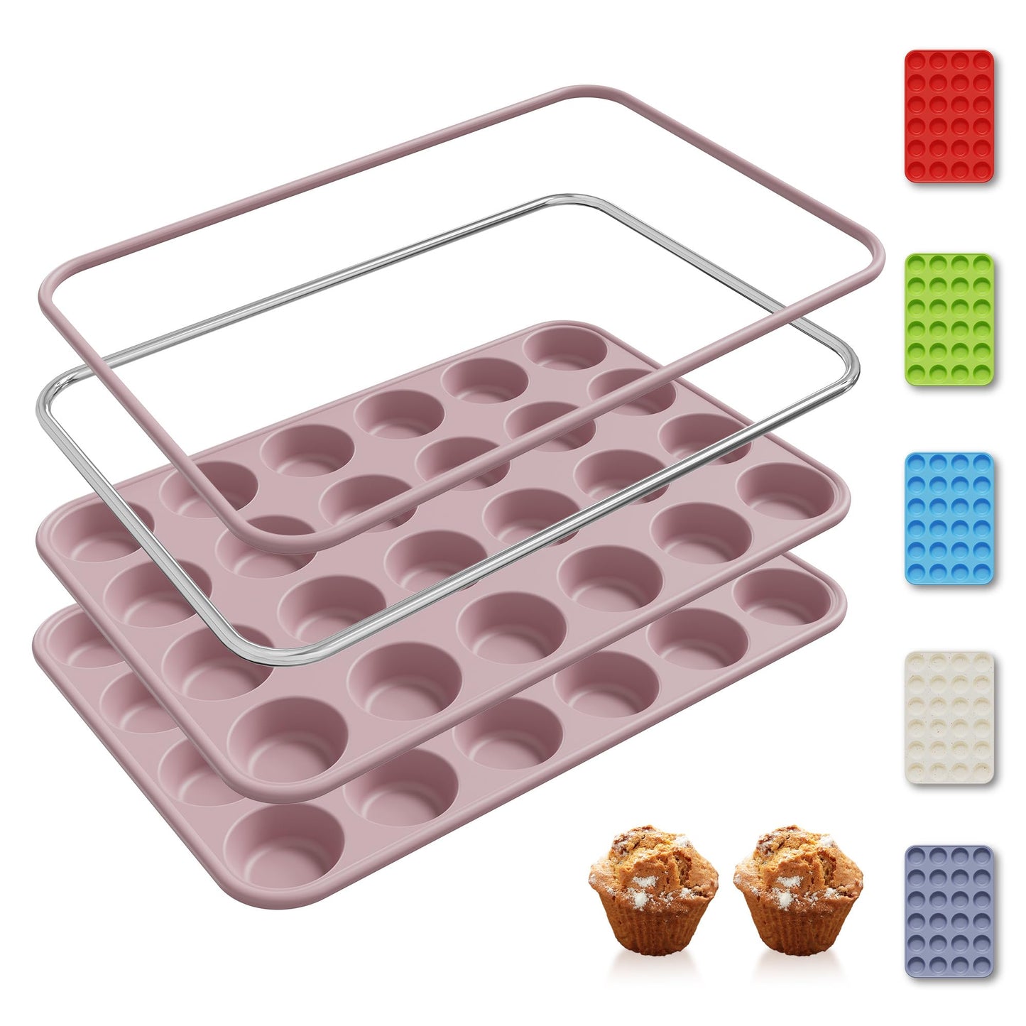 2 Pack 12 Cups Silicone Muffin Pan with Metal Reinforced Frame Regular Size Silicone Molds Cupcake Cake Baking Pans Cookie Baking Chocoflan Cupcake Mold Kitchen Baking Mold Tools for Cooking