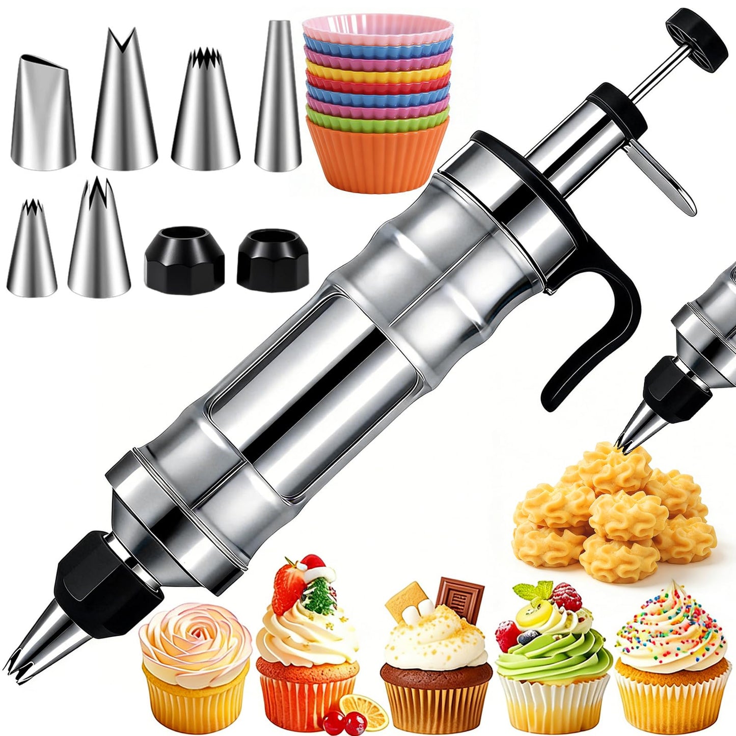 Suuker Cake Decorating Kit, Icing Gun with 54 Piping Tips and 2 Couplers