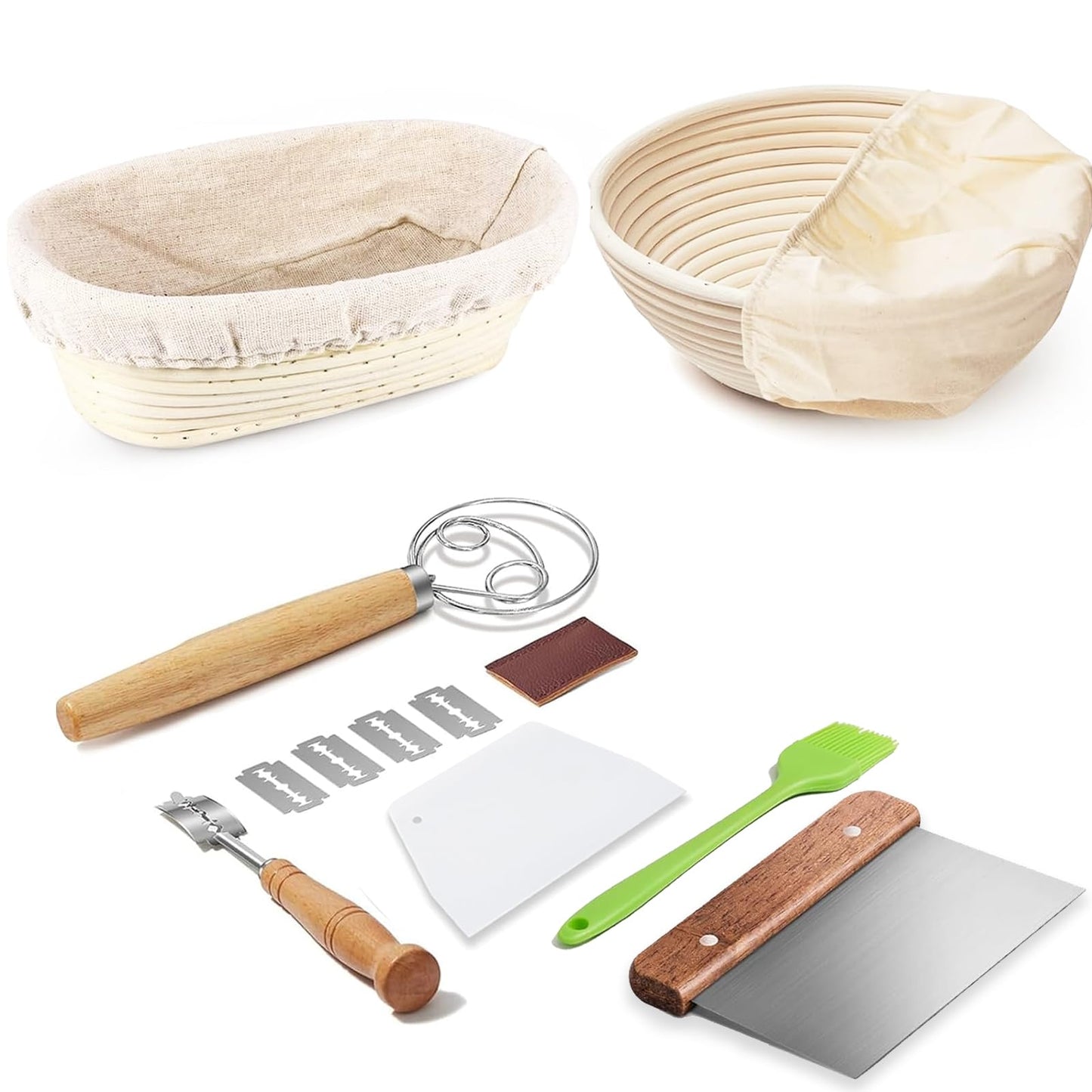 Dimpola Banneton Proofing Basket for Sourdough Bread, Handmade & Natural Rattan - Round Dough Rising Basket for Baking - Perfect for Artisan Breads (Round of 2 Gift Set)