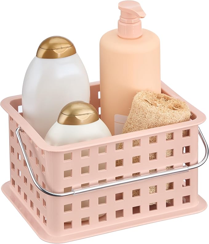 iDesign Small Shower Caddy with Handle, Portable Shower Organizer for Dorm or Bathroom, Pink