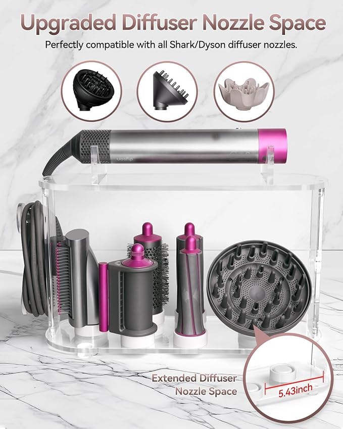 Affogato Acrylic Storage Holder Compatible with All Dyson Airwrap Styler Accessories, 6 Holes Countertop Organizer Stand for Diffuser Long Barrel Attachments for Bathroom