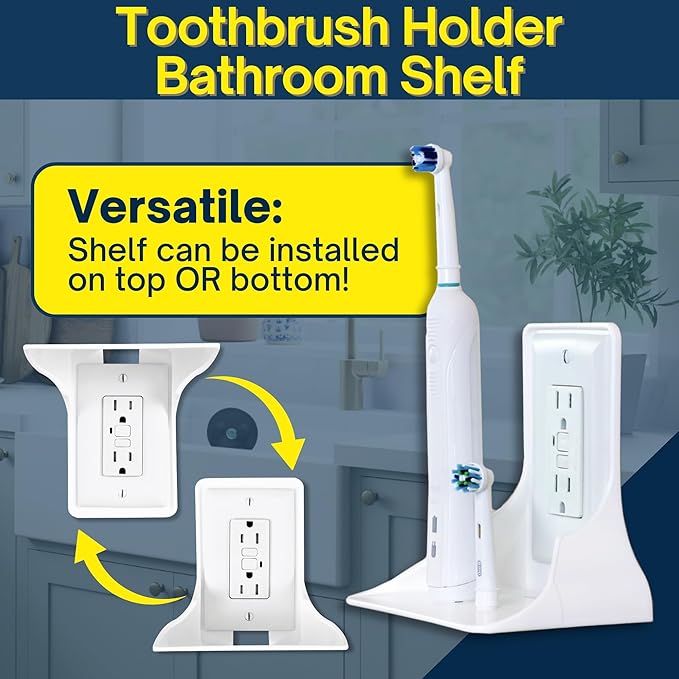 BeraTek Power Perch Wall Outlet Shelf with Cord Storage Strap - Declutter & Reclaim Counter Space - Echo Dot Wall Mount, Charging Shelf, Apple HomePod Mini Stand - White, 1-Pack
