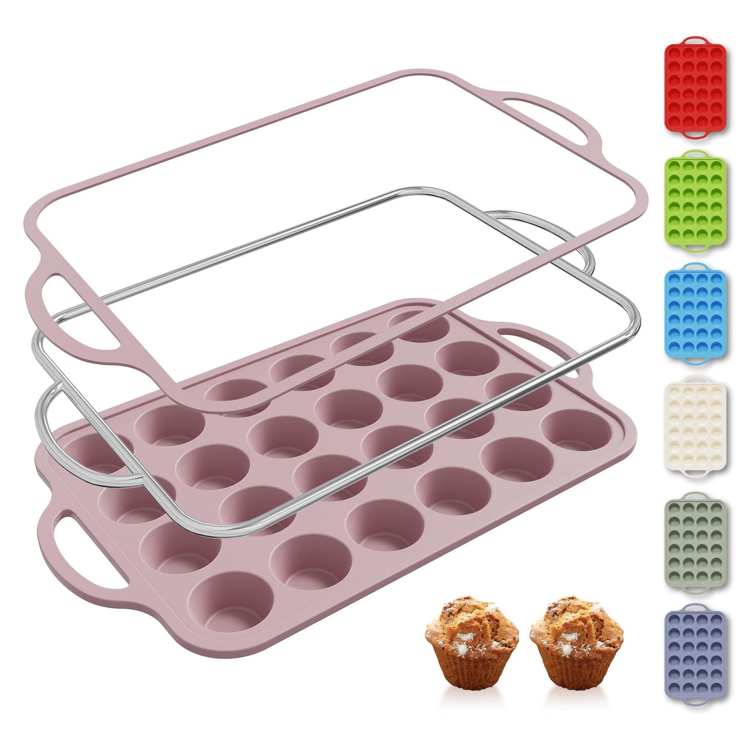 2 Packs 12 Cups Silicone Muffin Pan for Baking with Metal Reinforced Frame Regular Size Cupcake Pan Tray Chocolate Egg Pizza Bites Oven Top Cookie Molds Muffin Tin Tart Pans Sheet Set Bakeware Liner