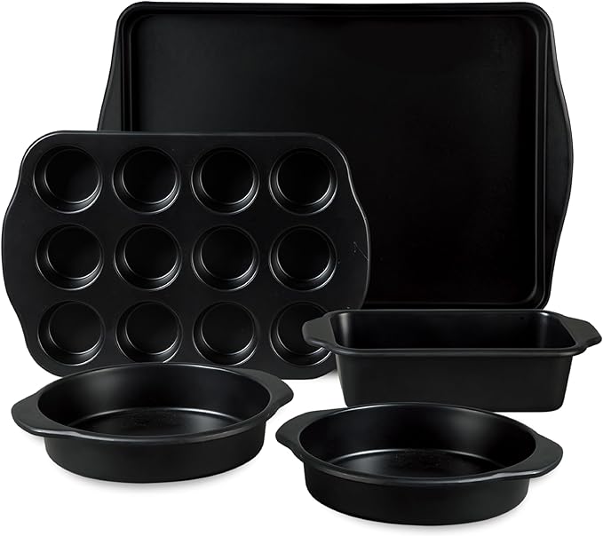 Oster Teston 8-Inch Square Cake Pan, Nonstick Carbon Steel Baking Pan, Matte Black, PFAS-Free, Oven-Safe, Easy Release Bakeware