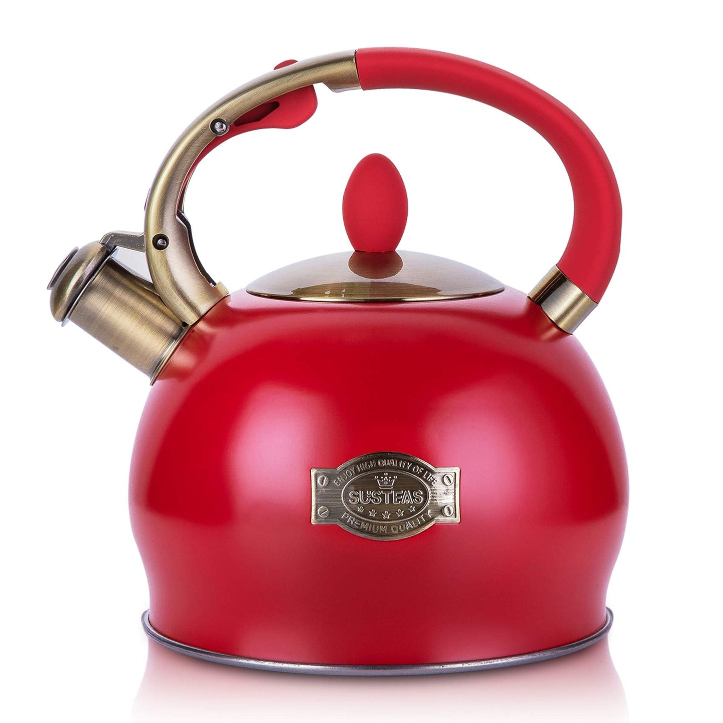 SUSTEAS Whistling Tea Kettle, 2.7QT Food-Grade Steel Teapot, WHITE