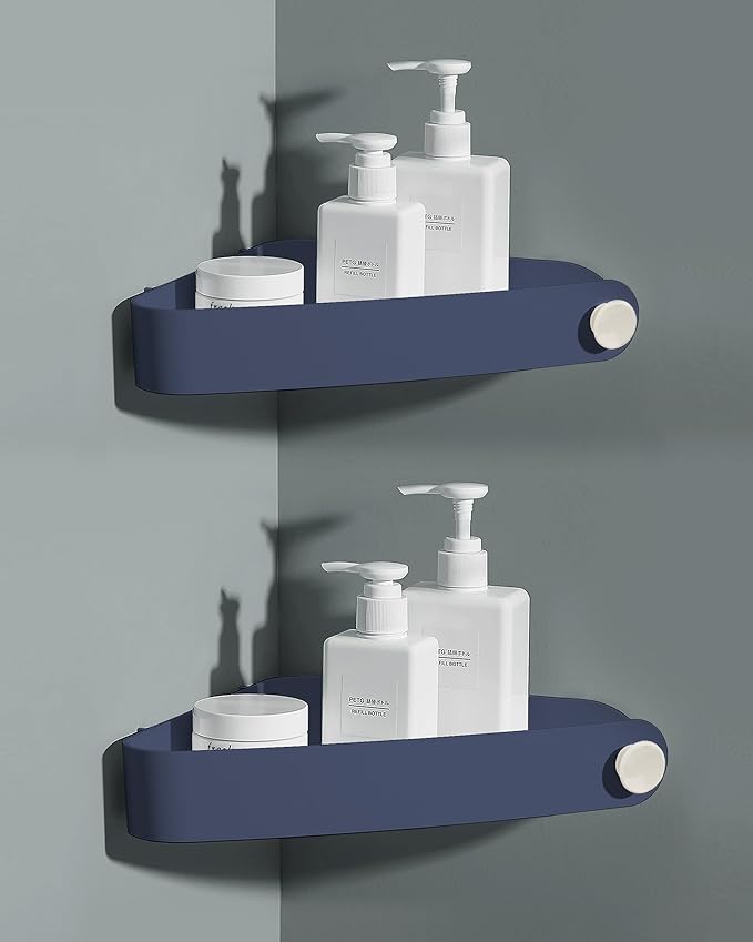 Sotfamily Plastic Shower Caddy Corner (For 90° Only), 2 Pack Adhesive Corner Shower Shelves for Bathroom Organizers and Storage, Navy