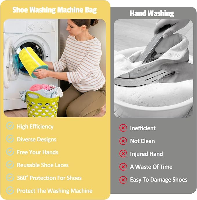 Shoe Washing Machine Bag:Shoe Washing Bag for Dryer & Washer, 2pcs Reusable Laundry Shoe Bag for Sneaker Tennis Shoes Unstain Cleaner Kit XXL (Yellow)