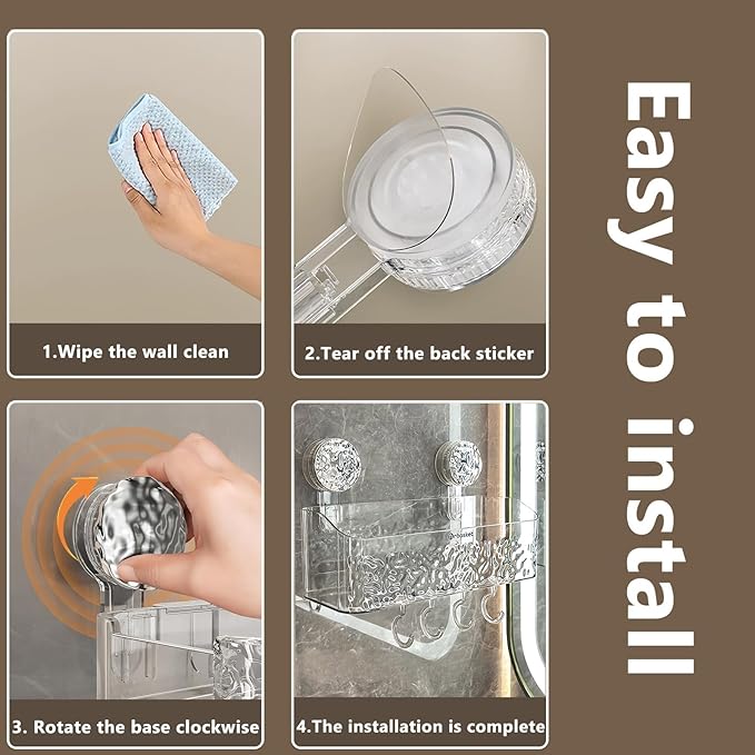 Shower Caddy Suction Cup, Wall Mounted Rack Organizer Removable Bathroom Shelf, No Drilling Larger Storage Rack Upgraded, Bathroom Suction Caddy