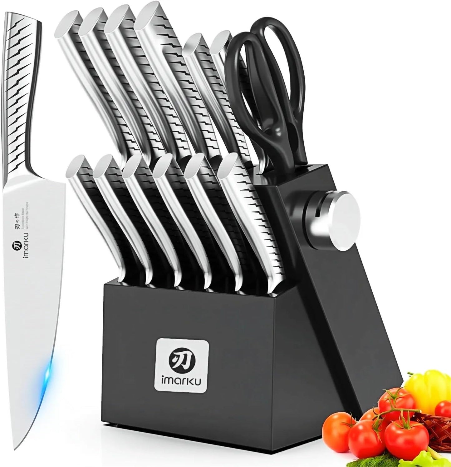 imarku 14-Piece Kitchen Knife Set, High-Carbon Stainless Steel,Pink
