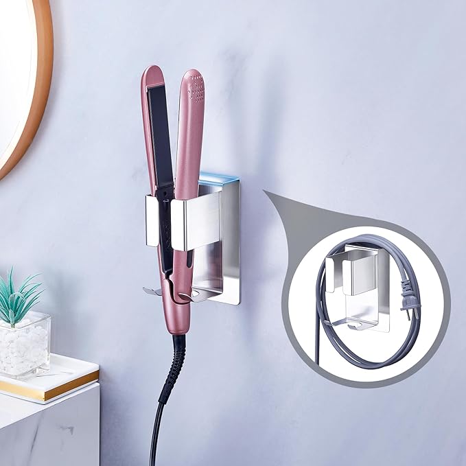 Hair Straightener Holder Wall Mounted Blow Dryer Holder, Blow Dryer and Curling Iron Holder, Hair Dryer and Straightener Holder, Bathroom Hair Tools Organizer and Storage (Silver, 1Pc)