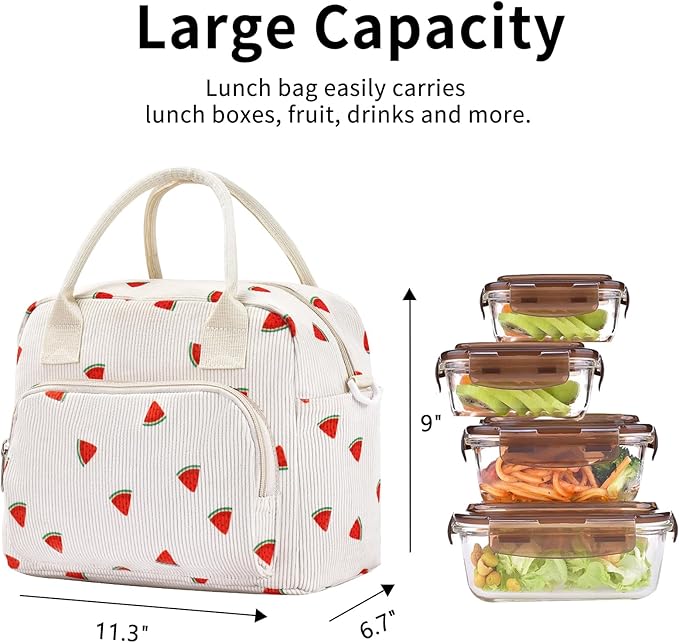Lunch Bag Women Lunch Box for Women Adult Cute Insulated Lunch Bag Lager Cooler Lunch Tote Bags for Work Picnic (Beige-Watermelon)