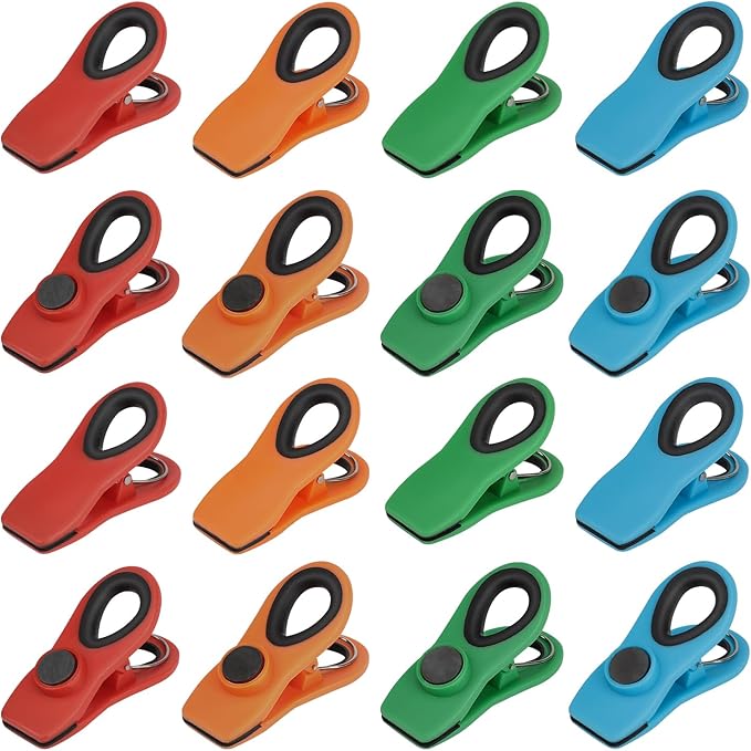 TACGEA Chip Clips, Magnetic Bag Clips with Air Tight Seal for Food Storage, 16 Pieces, Multicolor