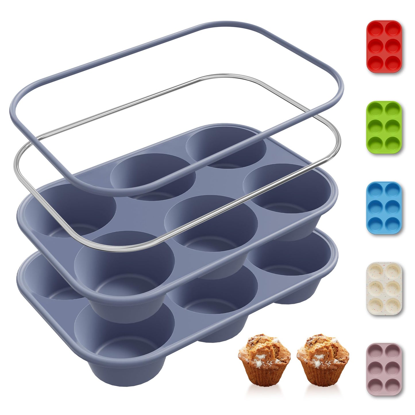 2 Pack 12 Cups Silicone Muffin Pan with Metal Reinforced Frame Regular Size Silicone Molds Cupcake Cake Baking Pans Cookie Baking Chocoflan Cupcake Mold Kitchen Baking Mold Tools for Cooking