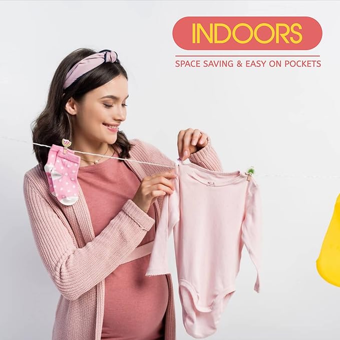 49ft Retractable Clothesline for Indoor and Outdoor. Heavy Duty Clothesline Hold Upto 30lbs, Washing Line - PVC Clothes Line Retracting Outdoors, Hang The Wet Dry Clothes Laundryline