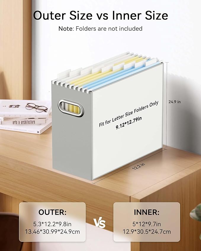Oterri Cardboard File Organizer Box for Hanging File Folders Letter Size,File Box for Computer Desk,File Cabinet,Working Home,Office,Classroom (Grey, Letter Size - 6 Packs)