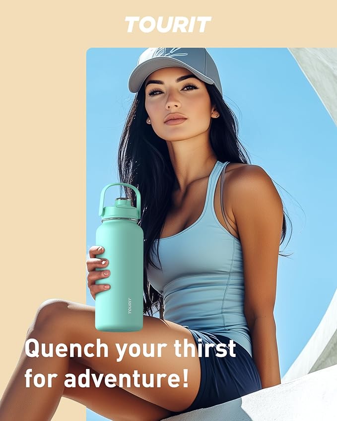 TOURIT 24 oz Insulated Water Bottle, Stainless Steel Sports Water Bottles With Top Handle, Double-Wall Travel Thermal Water Flask, BPA Free Leakproof Bottle for Sports and Travel,Cloud Blue