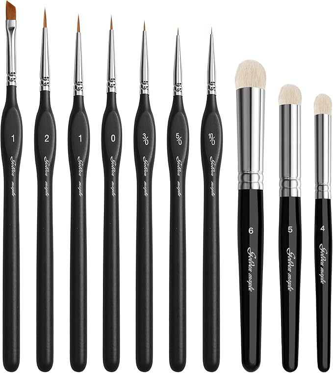Golden Maple Miniature Model Paint Brushes-10pcs Micro Detail Paint Brush Set,Small Fine Detail Brushes for Acrylic, Oil, Watercolor & Paint by Number,Figurine