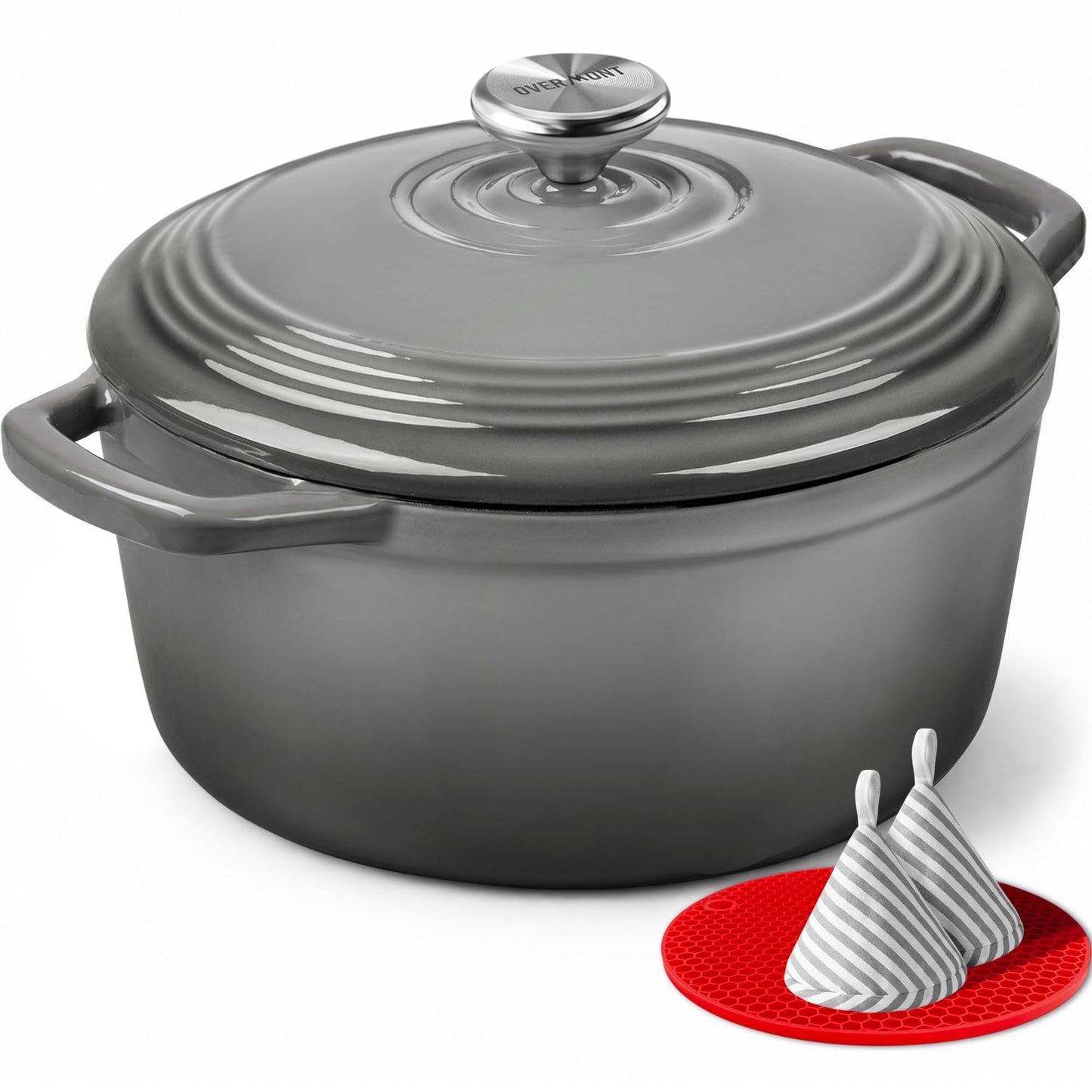 Overmont Enameled Cast Iron Dutch Oven - 5.5QT Pot with Lid Cookbook & Cotton Potholders - Heavy-Duty Cookware for Braising, Stews, Roasting, Sourdough Baking Verdant